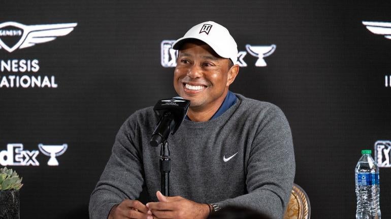 Tiger Woods talks at the Genesis Invitational