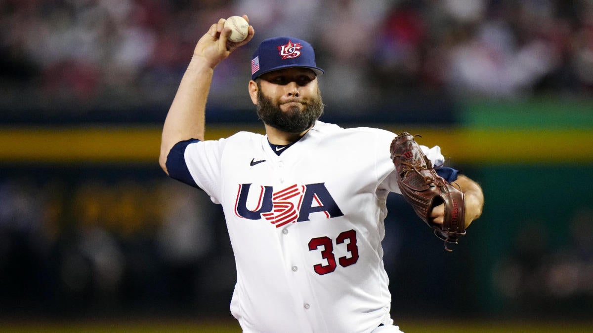 Miami, United States. 19th Mar, 2023. United State's starting pitcher Adam  Wainwright (50) prepares to pitch in the first inning against Cuba at the  2023 World Baseball Classic semifinal game in Miami