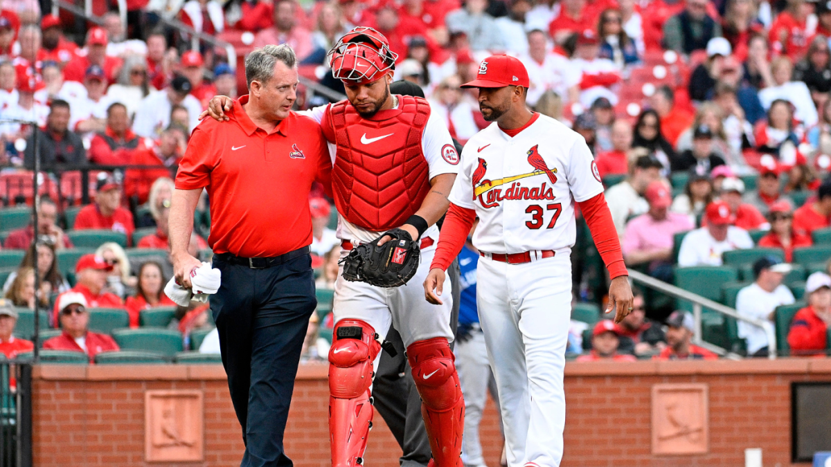 Willson Contreras of the St. Louis Cardinals is hit by pitch during News  Photo - Getty Images