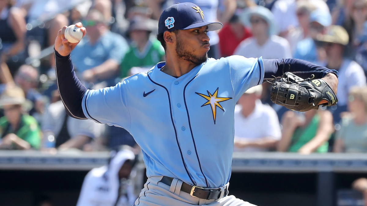 Tampa Bay Rays starter Taj Bradley pitches during a baseball game