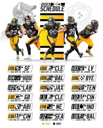 Full Steelers Schedule for 2023-24 NFL Season (Home/Away Games