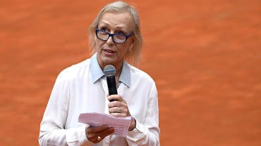 Former player Martina Navratilova speaks after she received