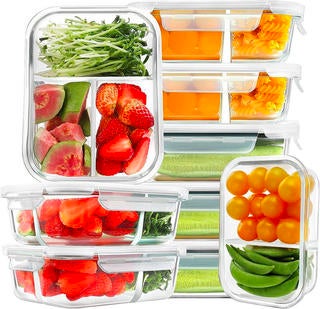 HOMBERKING 6 Pack Large Tupperware Food Container Glass Food