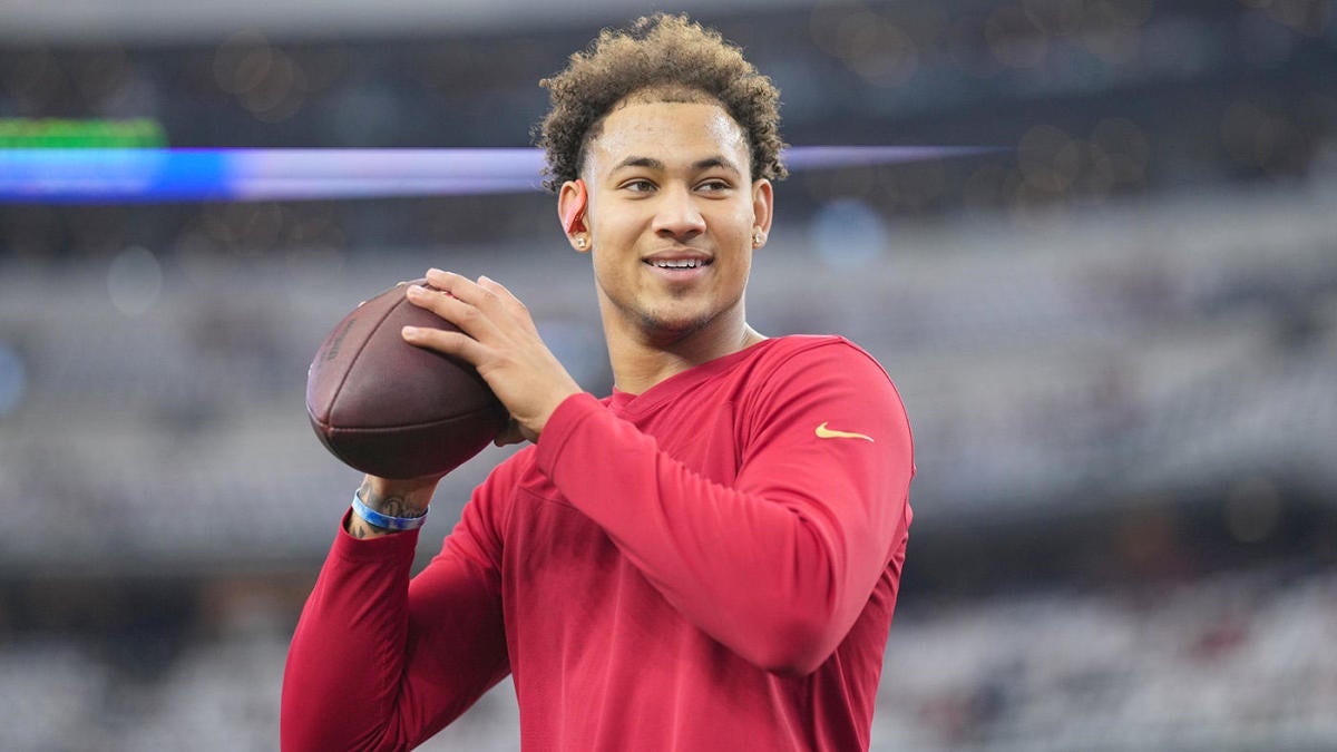 San Francisco 49ers quarterback Trey Lance warms up in a Crucial