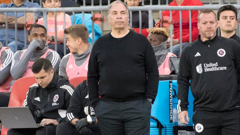 New England Revolution coach Bruce Arena watches the action