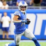 Detroit, United States. 17th Sep, 2023. DETROIT, MI - SEPTEMBER 17: Detroit  Lions WR (8) Josh Reynolds scores a touch down pass during the game between  Seattle Seahawks and Detroit Lions on