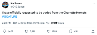 Charlotte Hornets F/C Kai Jones announces on social media that he wants to  be traded