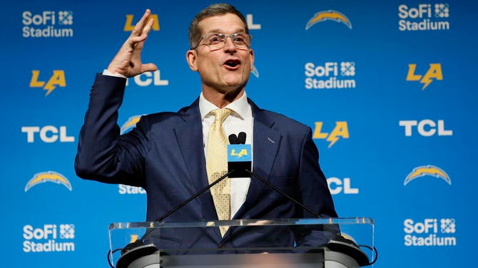 Introductory press conference of Chargers Head Coach Jim Harbaugh at YouTube Theater in Inglewood