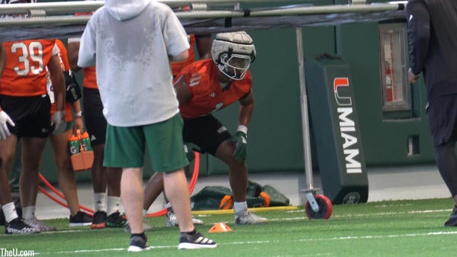 Miami's linebackers in preseason practice drills