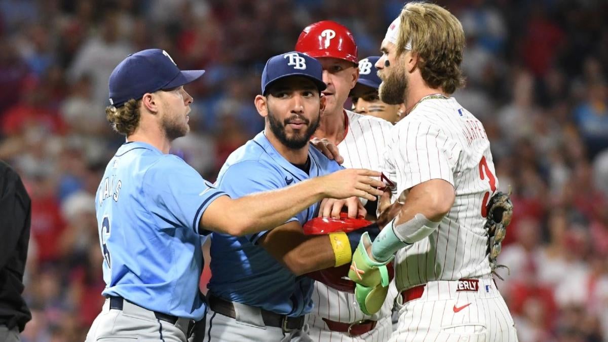 Phillies, Rays benches clear after struggling Tampa Bay reliever hits Nick Castellanos with pitch - CBSSports.com