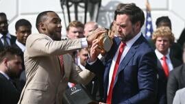 WATCH: Vice president fumbles CFP National Championship trophy during Ohio State's visit to White House