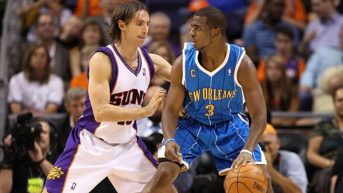 Steve Nash and Chris Paul on the court
