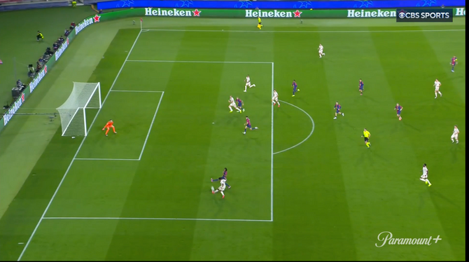 Screenshot del gol di Harry Kane contro il Barcellona