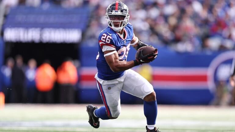 Saquon Barkley com a camisa do Philadelphia Eagles após vencer o Super Bowl LIX