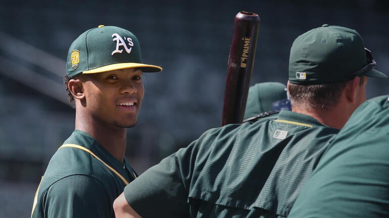 Oakland A's top pick Kyler Murray is officially signed and takes batting practice at the Oakland Alameda Coliseum on Friday, June 15, 2018 in Oakland, Calif.