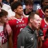 Miami (OH) RedHawks head coach Travis Steele speaks with media after the RedHawks defeated the Southern Methodist University