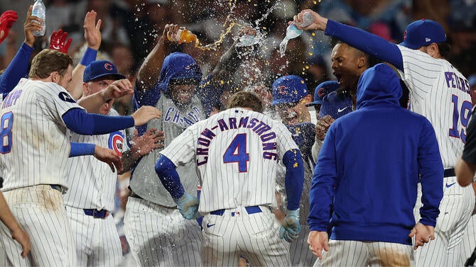 Pete Crow-Armstrong celebrating Cubs