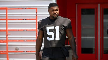 Cleveland Browns Mike Hall Jr. walks on the field at minicamp.