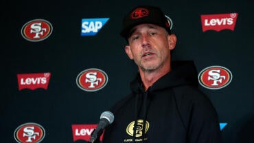 49ers head coach Kyle Shanahan speaks with reporters during an Australia press conference.