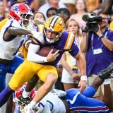 Tigers Quarterback Sam Leavitt 10, LSU Tigers take on the LA Tech Bulldogs.  September 12, 2026; Baton Rouge, Louisiana, USA;