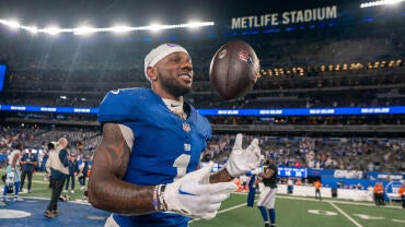 New York Giants wide receiver Malik Nabers (1) walks off the field following a 28020 victory during a week one opening game