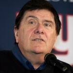 New York Giants' General Manager Ernie Accorsi speaks at an