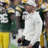 Green Bay Packers head coach Matt LaFleur is shown during the first quarter of their game against the Atlanta Falcons Thursday,
