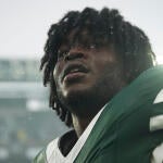 New York Jets edge rusher David Bailey (31) looks on after a game between the New York Jets and the Cleveland Browns at MetLife