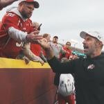 Utah head coach Morgan Scalley celebrates with fans after Utahís 31-17 victory over Iowa State on Sept. 26, 2026, at Jack Trice