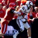 Cincinnati Bearcats edge rusher Patrick Bauer (10) sacks Texas Tech Red Raiders quarterback Will Hammond (15) in the second