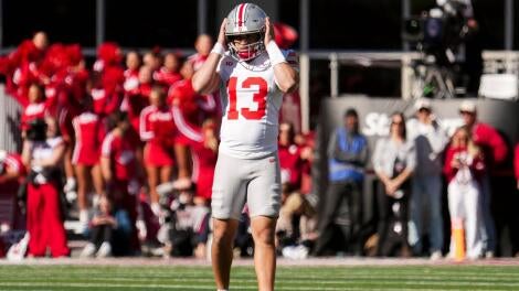 Ohio State Buckeyes quarterback Luke Fahey (13) enters the game after an injury to Julian Sayin during the NCAA football game